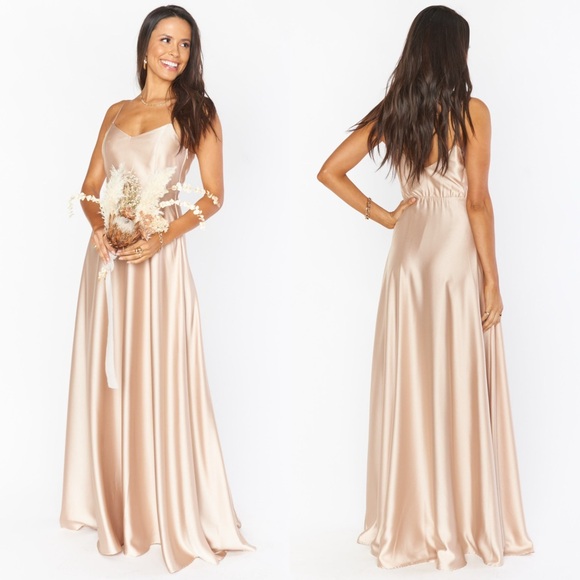 Show Me Your MuMu Dresses & Skirts - NEW Show Me Your Mumu Faith Maxi Dress in Champagne Luxe Satin sz S
